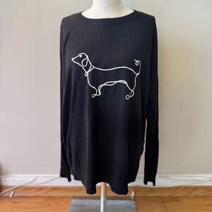 Loft Women's Long Sleeve Pullover Crew Neck Knit Sweater Dachshund Dog Black L